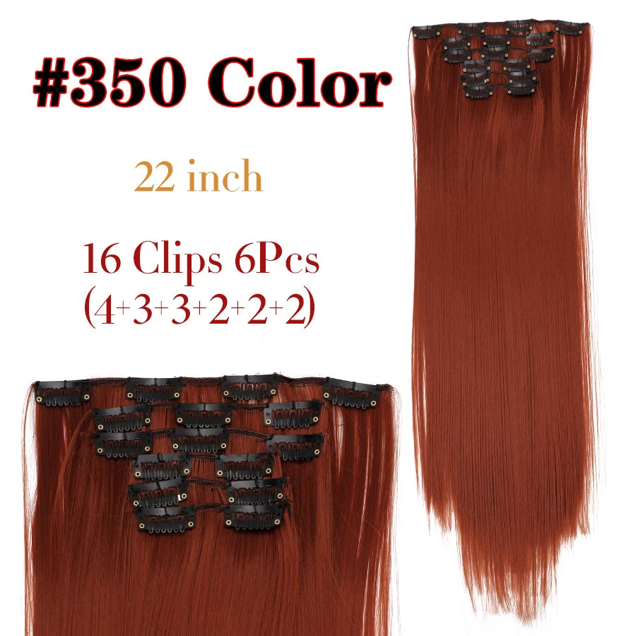 Clip-In Hair Extensions Syntetic Hair 22Inch Long Wave Hair Extensions Ombre Cclip-In One Piece 6Pcs/Set Fake Hairpiece