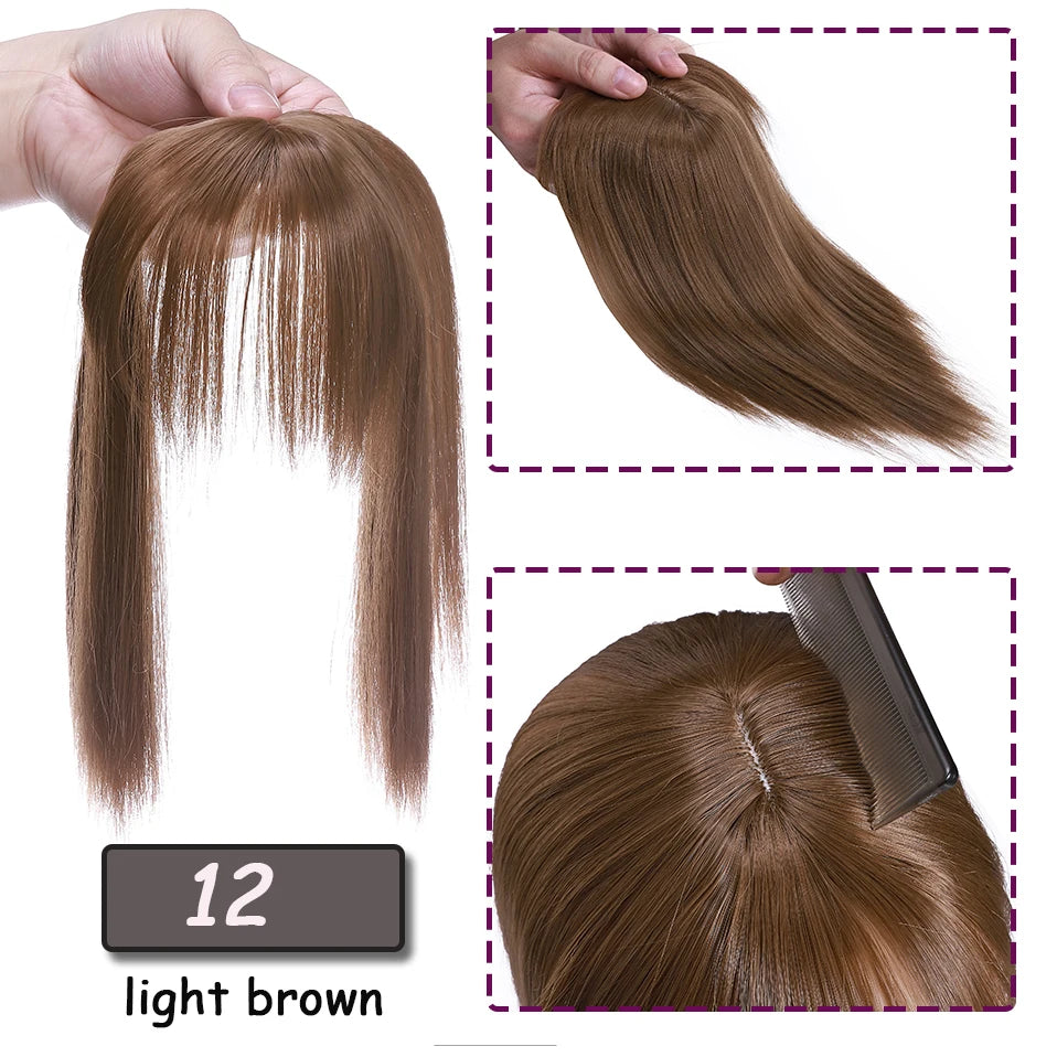 Benehair Synthetic 2 Clips In Topper Straight Hairpiece Black Brown Blonde Women Fake Hair  Clip In Hair Extensions With Bangs