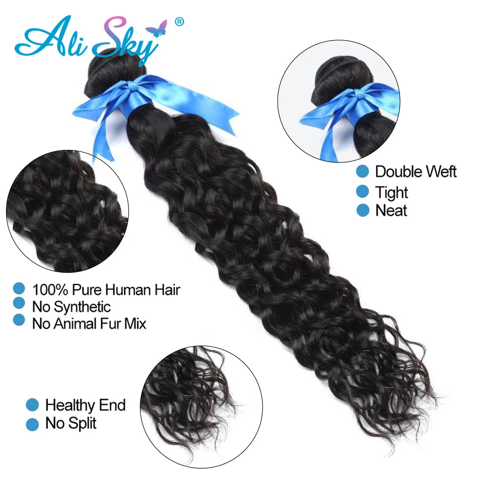 Alisky Hair Water Wave Bundles Brazilian Hair Natural Weave Bundles Hair Extensions Human Hair Bundles For Black Women 1/3/4 PC