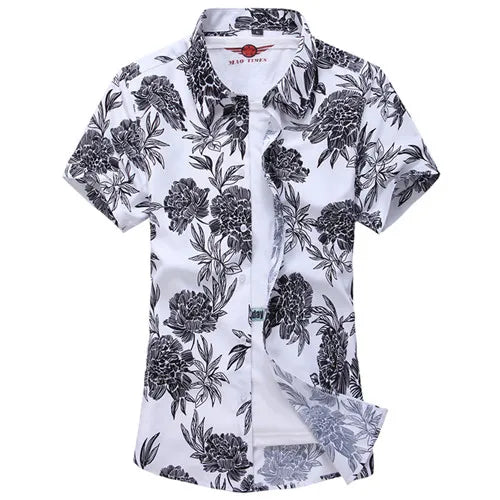 2026 Summer Mens Hawaiian Shirt, Printed Short Sleeve Asian Sizes Hawaii Rose Flower Beach Floral Patterns Shirts S-7XL