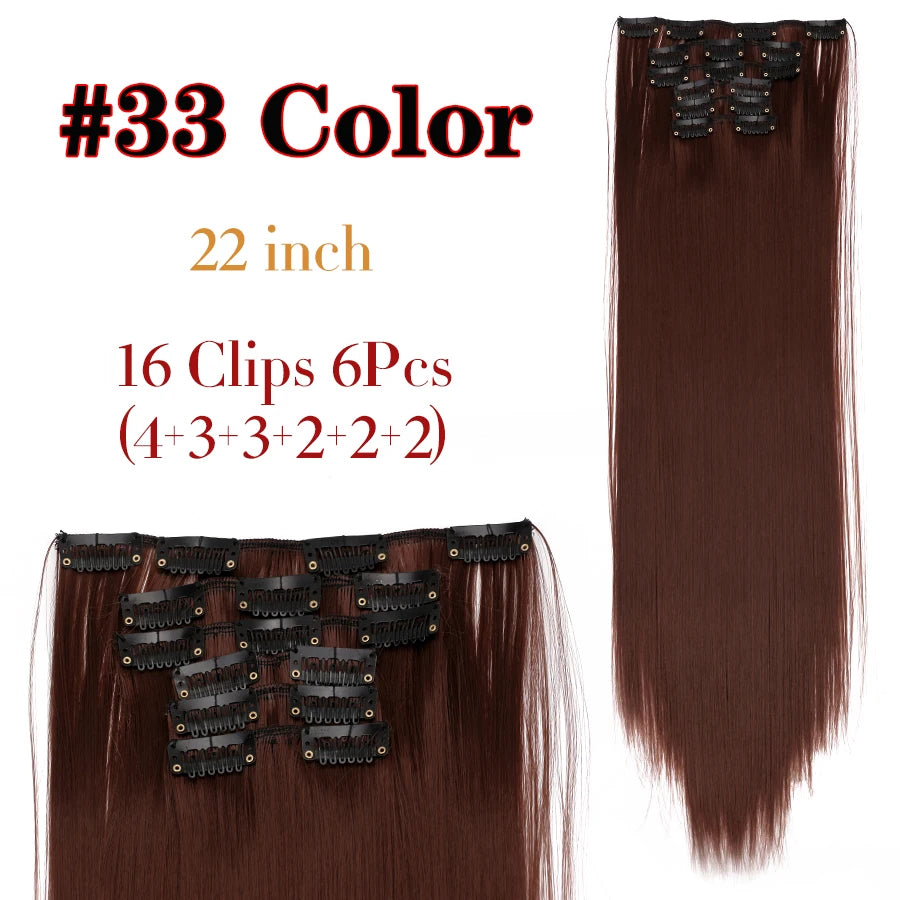 Clip-In Hair Extensions Syntetic Hair 22Inch Long Wave Hair Extensions Ombre Cclip-In One Piece 6Pcs/Set Fake Hairpiece