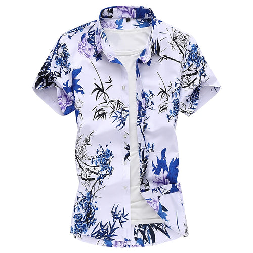 2026 Summer Mens Hawaiian Shirt, Printed Short Sleeve Asian Sizes Hawaii Rose Flower Beach Floral Patterns Shirts S-7XL