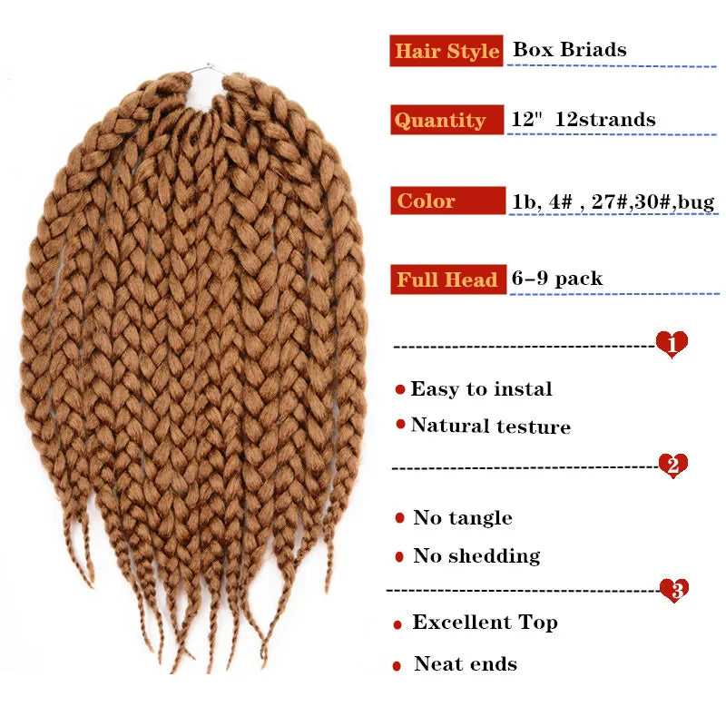 Full Star Box Braids Synthetic Hair 12" 18" 22" Crochet Braids Style Black Burgundy Brown for Africa America Women Crochet Hair