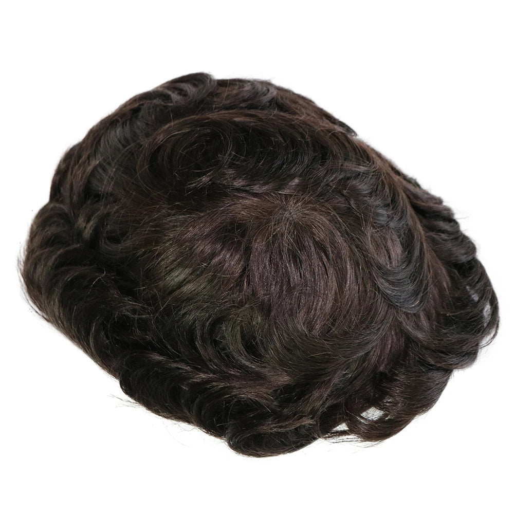 Natural Frontline Dark Brown#2 Black Blonde Super Durable Thin HD Skin PU 1B50 1B80 Grey Men's Toupee 100% Human Hair Wig System