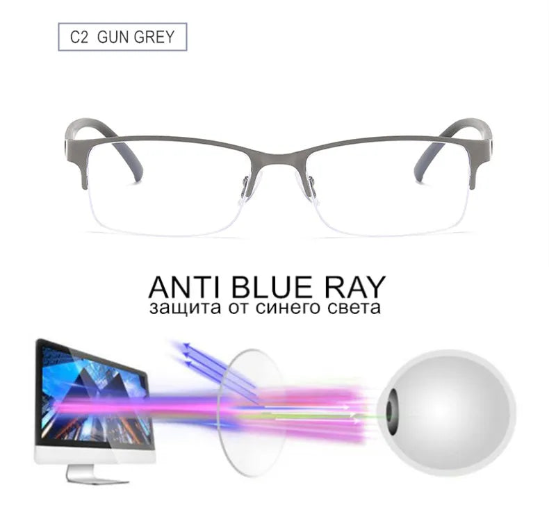 Myopia Prescription Glasses -0.5 TO -10 Men Women Business Half Frame Anti Blue Ray Photochromic Shortsighted Spectacles F518