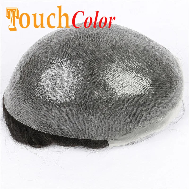 Men Toupees Real Hair Replacement Systems Thin Skin base Indian Human Remy Hair Toupee with Tapes Hairpiece Male Wig Touchcolor