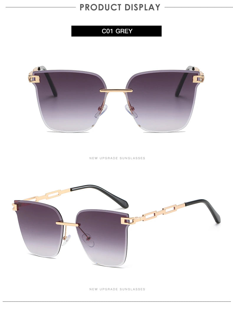 New Sunglasses Women Rimless Cat Eye Eyewear Gradient Brown Cutting Lens Sun Glasses For Female Alloy Eyeglasses Brand Designer