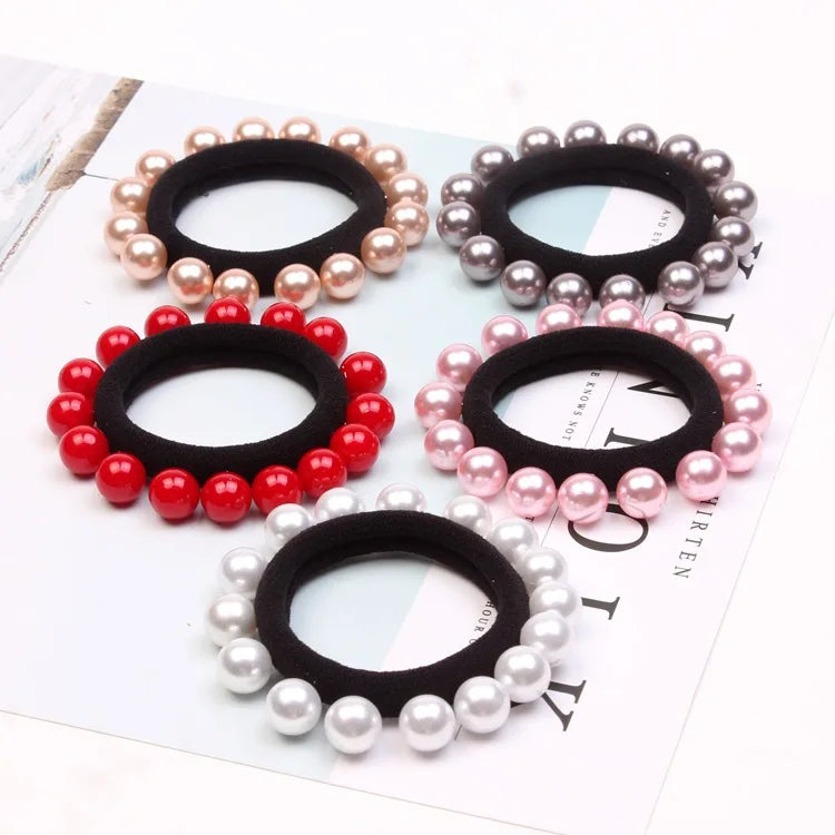 1PC Fashion Girl Elastic Hair Band Pearl Black Hair Rope Elegance Women Hair Accessories Rubber Band Ponytail Holder Tie Gum