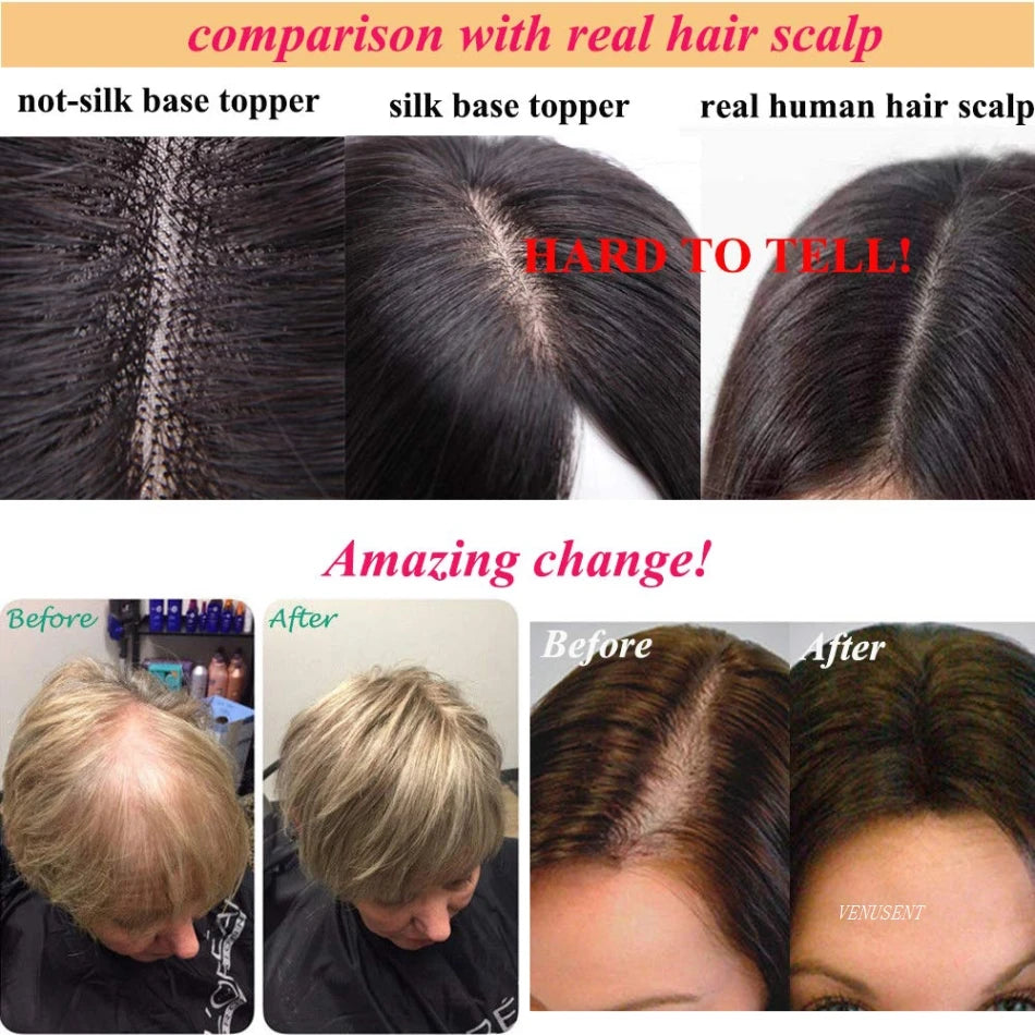 11x13cm Dark Brown Human Hair Topper Silk Base Hand Tied Silk Top Toupee Breathable Remy Hair Piece with Clips in for Women
