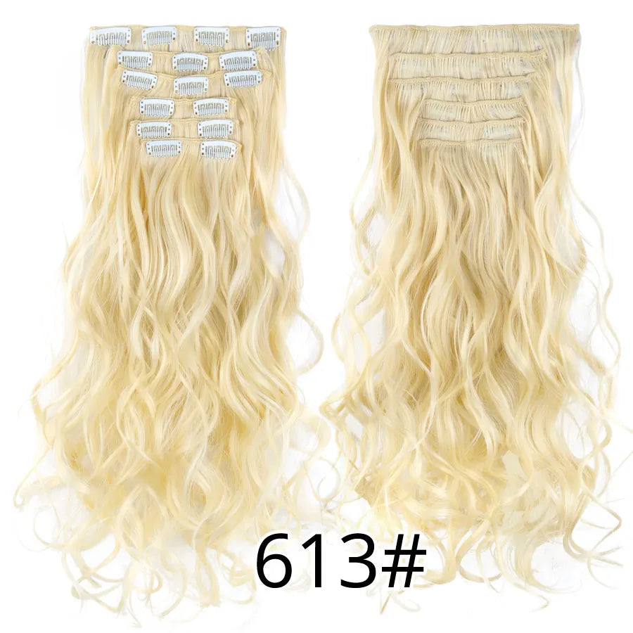Clip-In Hair Extensions Syntetic Hair 22Inch Long Wave Hair Extensions Ombre Cclip-In One Piece 6Pcs/Set Fake Hairpiece