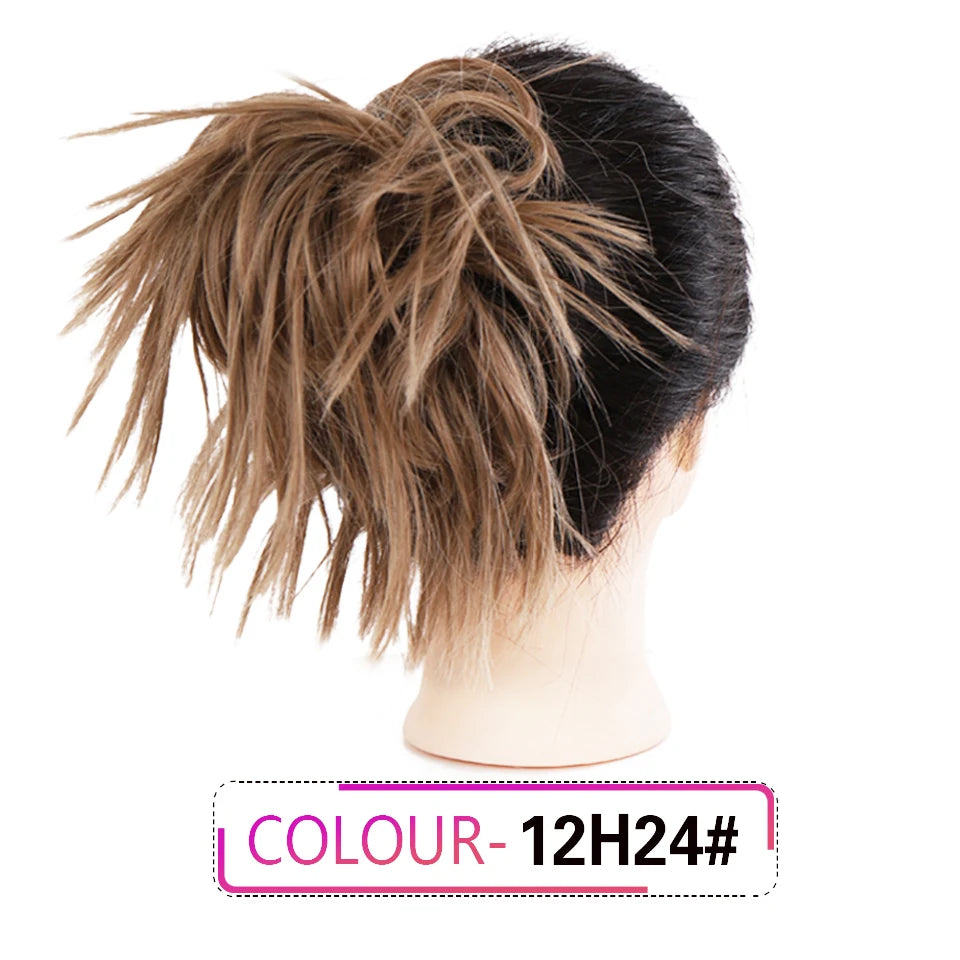 HUAYA Synthetic Chignon Donut Messy Hair Bun Hairpiece Elastic Hair Scrunchies Fake Hair Pieces For Women Black Brown Gold
