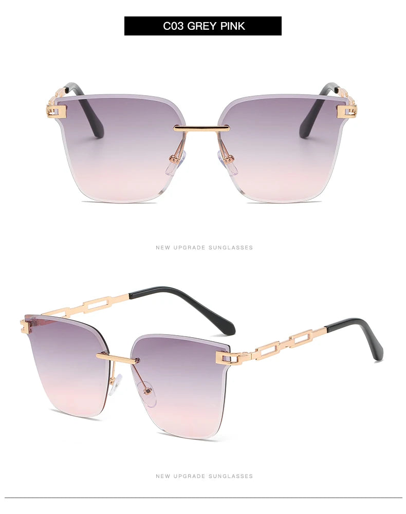New Sunglasses Women Rimless Cat Eye Eyewear Gradient Brown Cutting Lens Sun Glasses For Female Alloy Eyeglasses Brand Designer