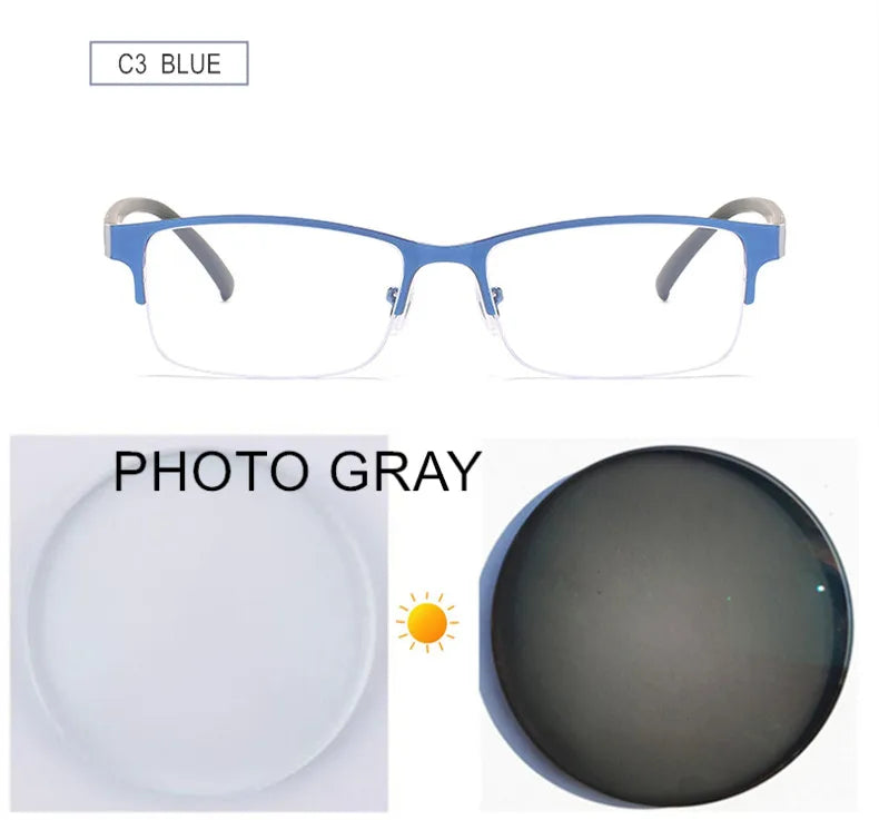 Myopia Prescription Glasses -0.5 TO -10 Men Women Business Half Frame Anti Blue Ray Photochromic Shortsighted Spectacles F518
