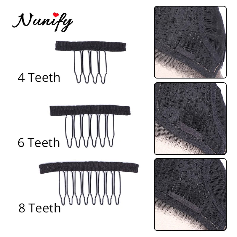 Nunify 12-24Pcs/Lot Black Wig Comb Clips With Steel Tooth Polyester Cloth Wig Accessories Styling Tools Convenient For Hair