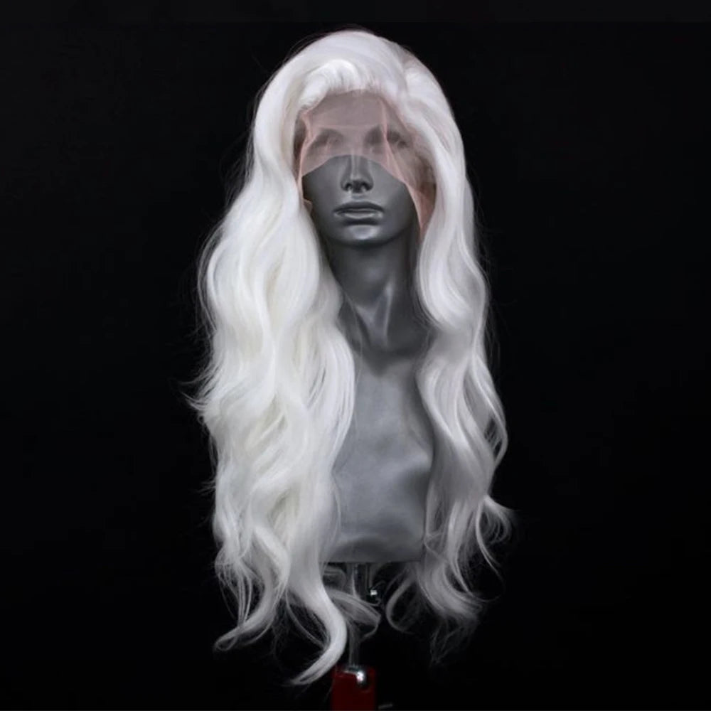 Brown Wave Wig Synthetic Lace Front Wigs For Women Long Deep Wave Lace Hair Frontal Wig White Wig Orange Heat Resistant Cosplay