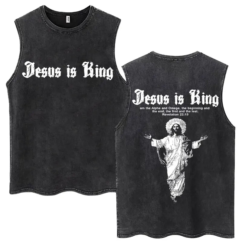 Christian Jesus Church Vintage Washed Tank Tops Bible Verse God Loves You Sleeveless T-shirt Men Women Cotton Loose Y2k T Shirts