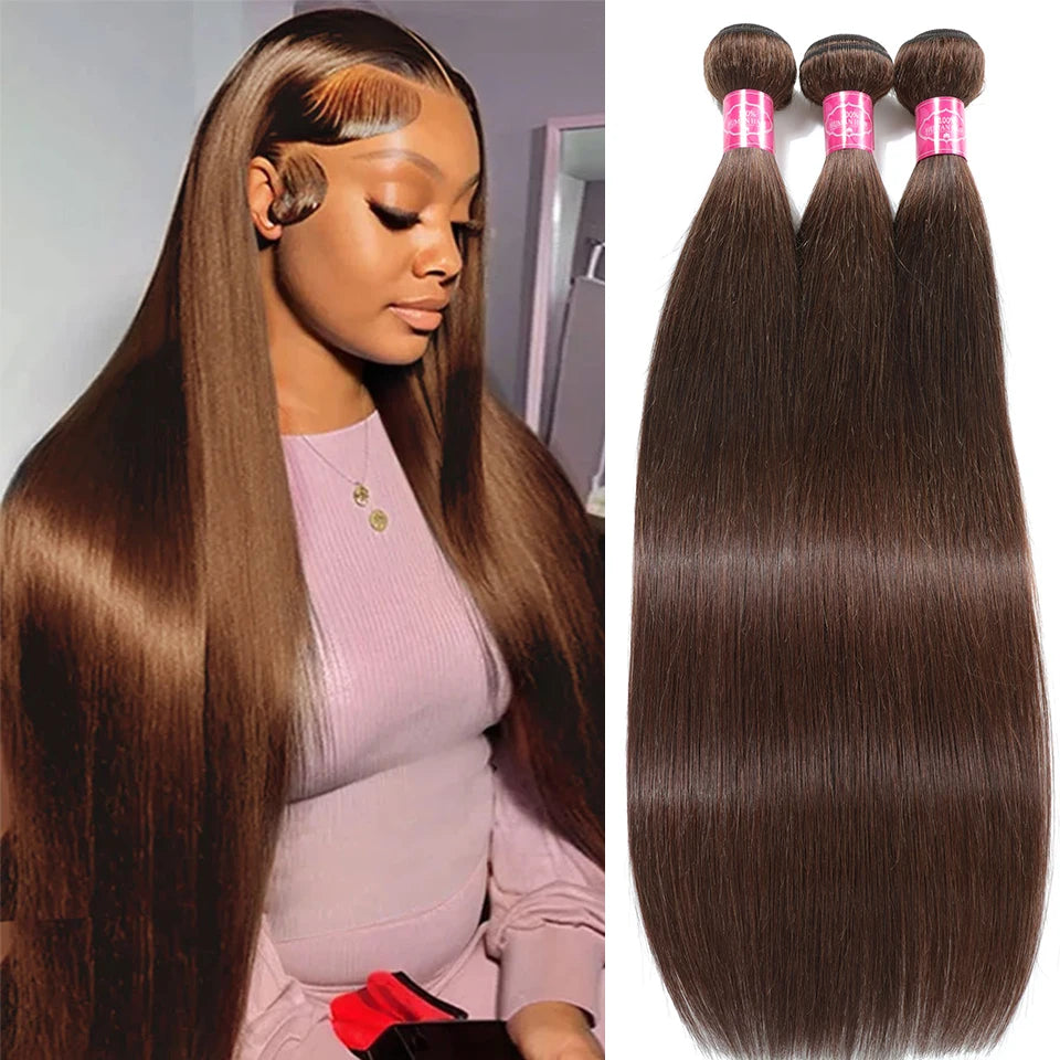 Clearance Cheap #4 Color Straight Human Hair Bundles With Closure Brazilian Virgin Human Hair Weave Bundles With HD Lace Closure