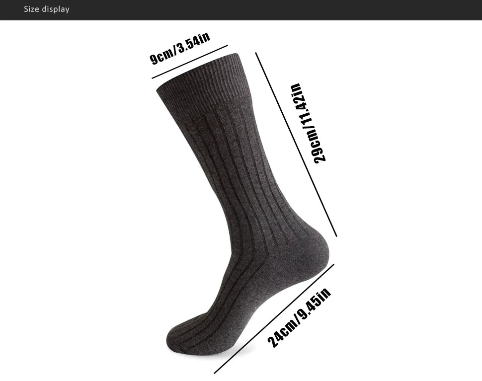 Mans Socks Long Plus Large Size Cotton Solid Striped Business Boneless Soft Breathable Sweat-Absorbing Party Dress Crew Socks