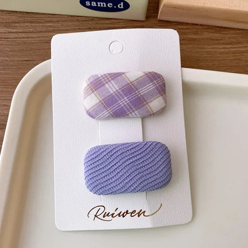 2Pcs/Set Kawaii Girls Sweet Hair Clips Fabric Plaid Cotton Hairpins for Baby Hair Square Shape Women Bangs Barrettes Headwear