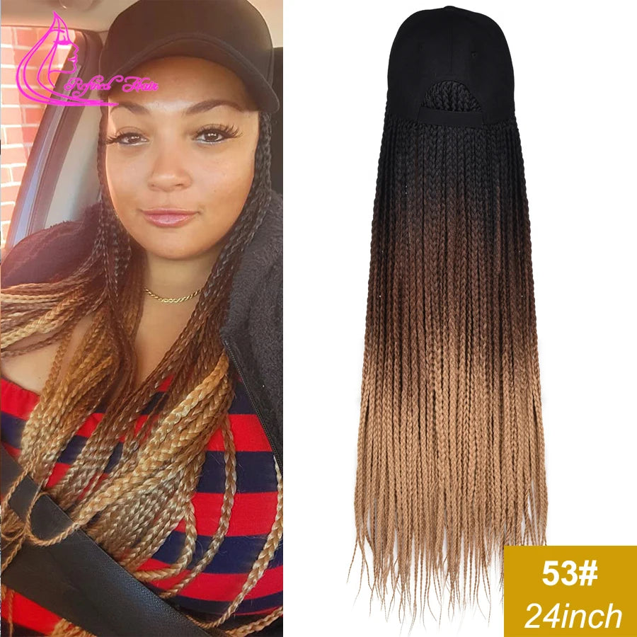 Synthetic Hat Wig Baseball Cap with Braiding Hair 24inch Long Braids Wigs Women Girls Daily Wear Ombre Blue Grey Brown Blonde