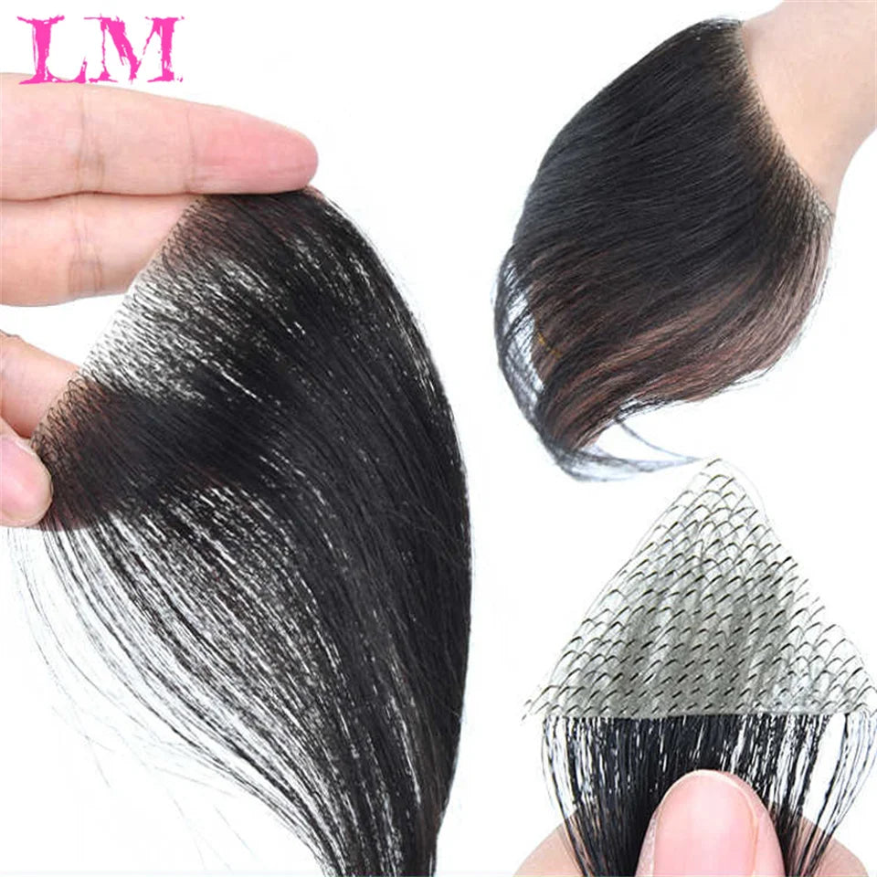 LM Natural Human Hair Clip-In Bangs,Hairline Replacement Lanugo Bangs Hand Woven Hair Bangs With Sideburns Clip In Hair Extensio
