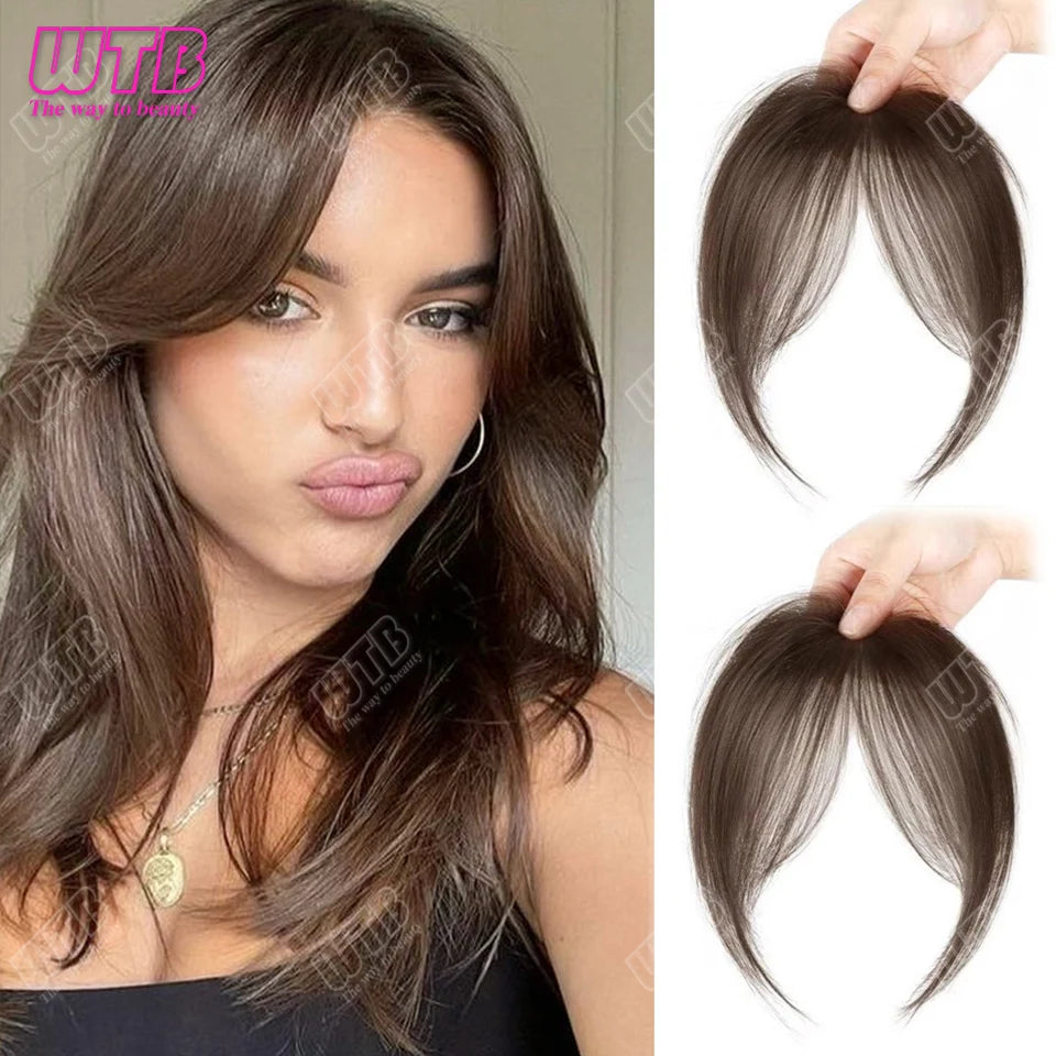 Natural Straight Blunt Bangs Synthetic Natural Brown Black False Fringe Clip In Front Hair With Fringe with Temples Daily Wear