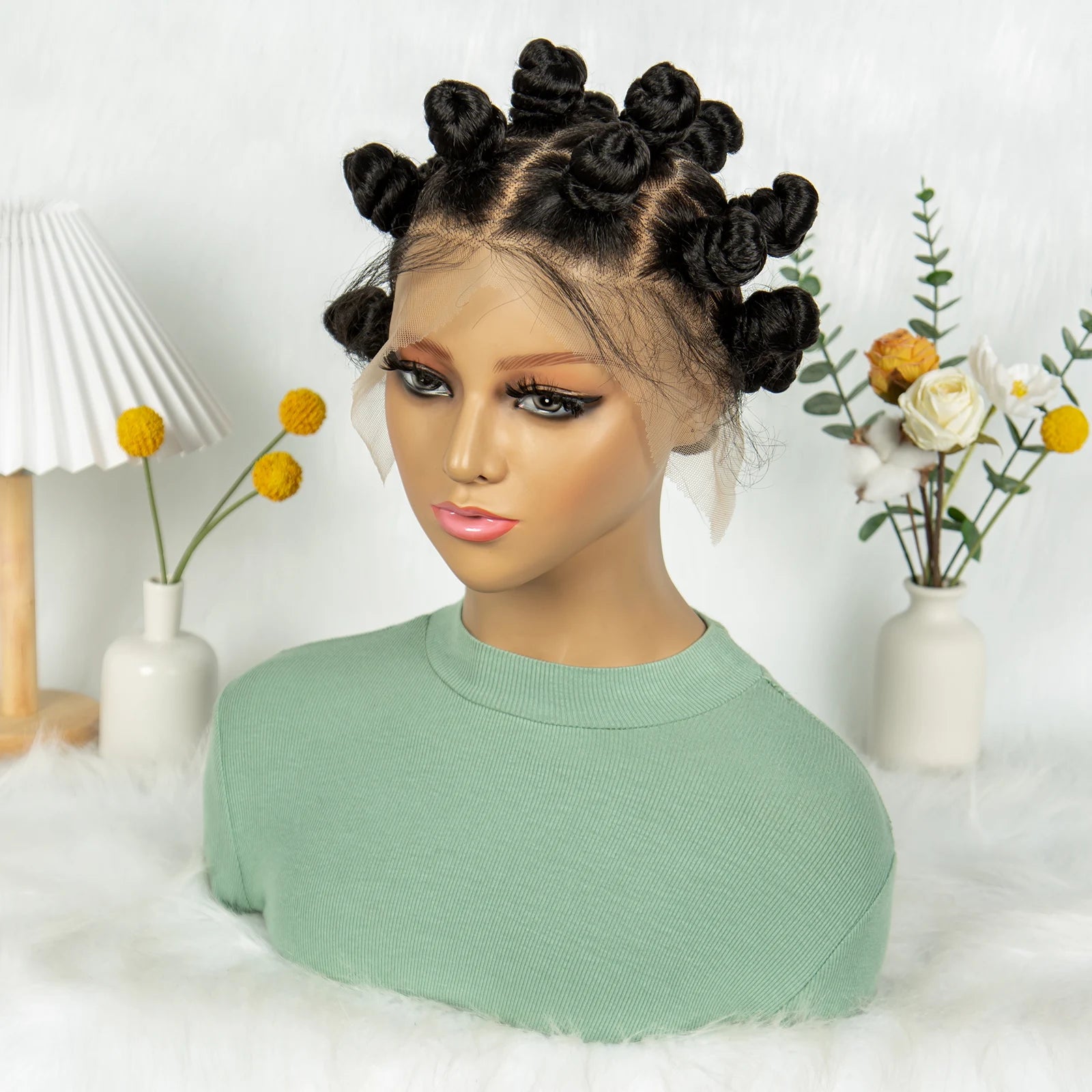 Full Lace Handmade Bantu Braided Wigs Synthetic Lace Frontal Short Cute Bantu Braided Lace Wig With Baby Hair for Black Women