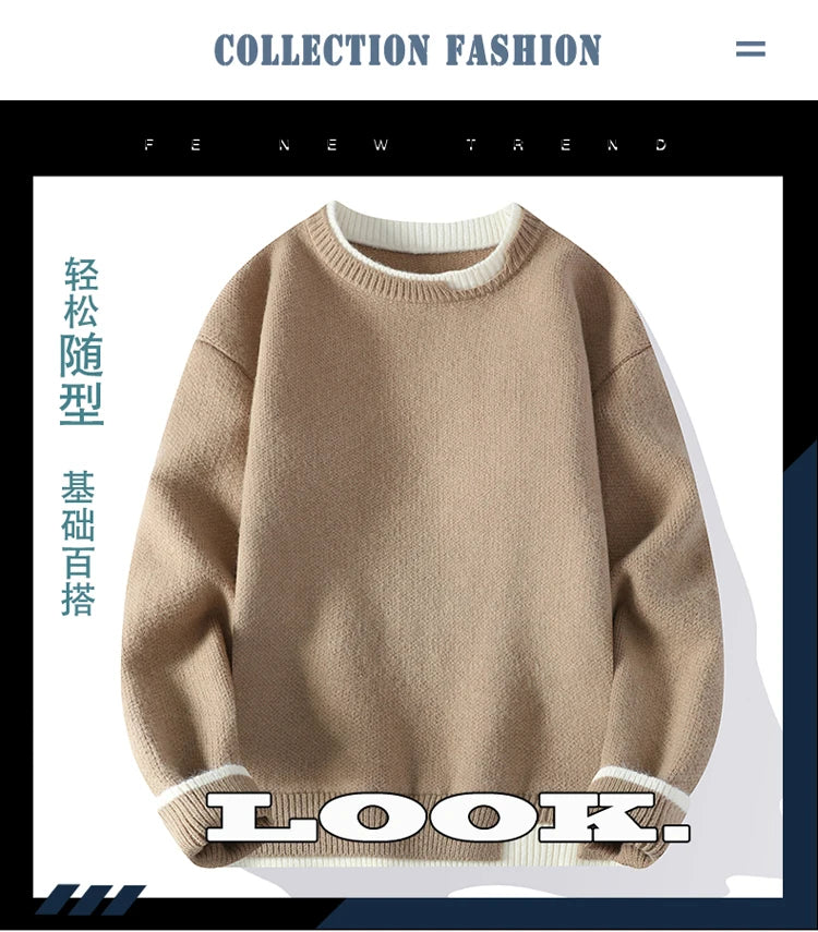 men round neck Solid color knitwear Men's High-Quality Fashion Trend Sweater Autumn/Winter Men Casual Comfortable Warm Sweaters