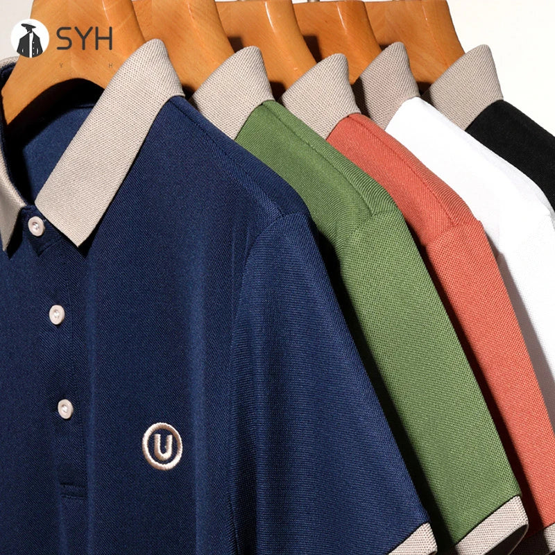 2024 Men's New Embroidered Cotton Business Leisure Short Sleeved POLO Shirt Fashion Short Sleeved Comfortable and Breathable Top