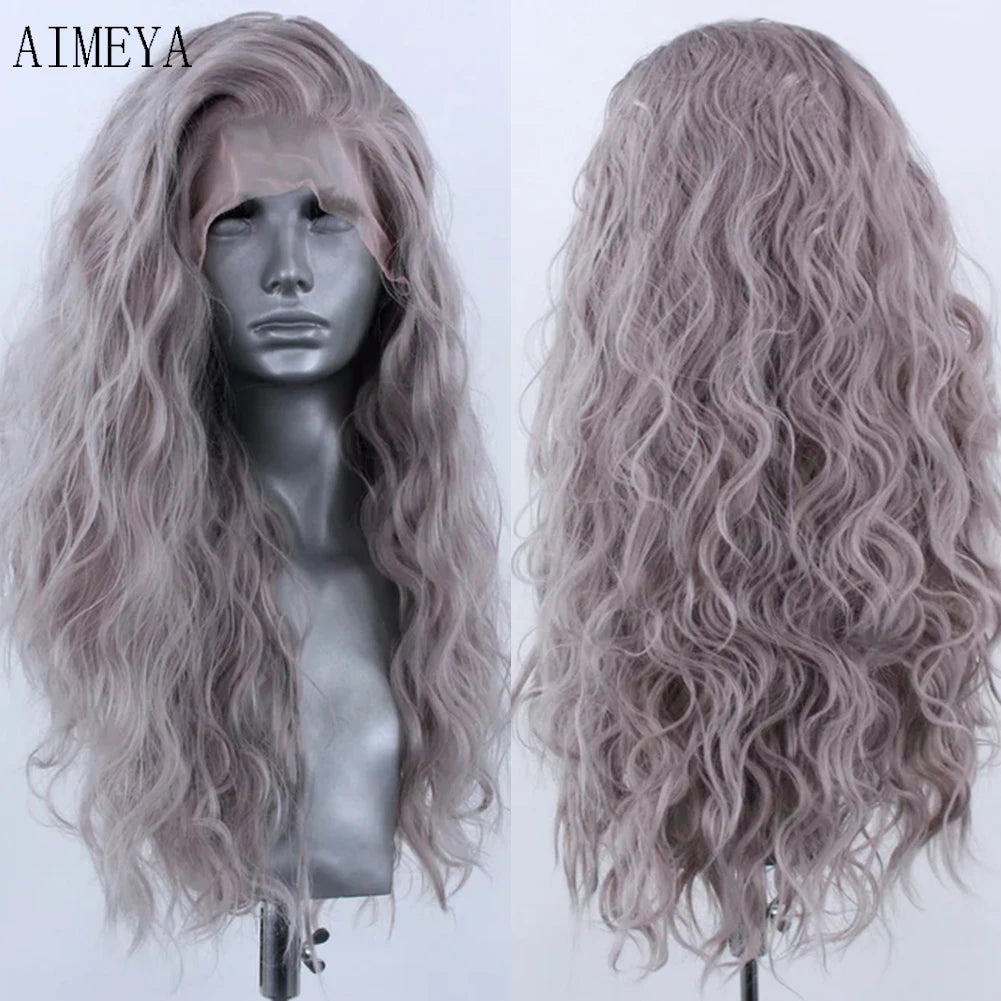 AIMEYA Water Wave Synthetic Lace Wig Natural Looking Lace Front Wigs for Women Free Part Cosplay Party Wig Heat Resistant Wigs
