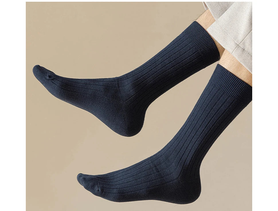 Mans Socks Long Plus Large Size Cotton Solid Striped Business Boneless Soft Breathable Sweat-Absorbing Party Dress Crew Socks