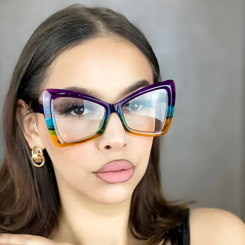 Big Frame Cat Eye Reading Glasses For Women Color Block Design Anti-blue Light 1.0 To 4.0 Strength Large Optical Lenses 802349
