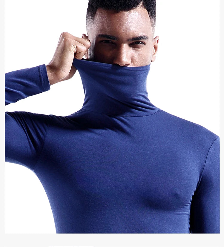 Men's thermal underwear in turtleneck lapel autumn thin Modal autumn and winter long-sleeved base shirt single slim-fit top