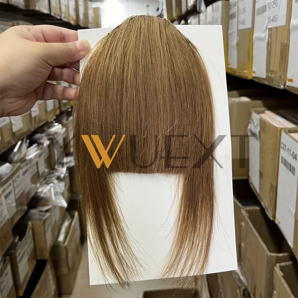 YWUEXT Blonde Clip-In Bangs Human Hair Pieces Real Natural Staight Hair 8 inch Bangs Clips in Fringe Bangs Hairpiece for Women