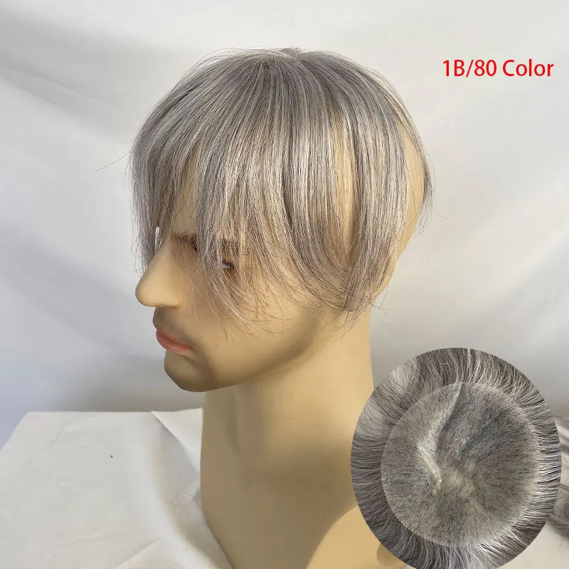 European Human Hair Men's Wigs Full Skin PU Bald Spot Patches Toupee For Men and Women 8cm X 8cm Hair Piece  Glue On Hair System