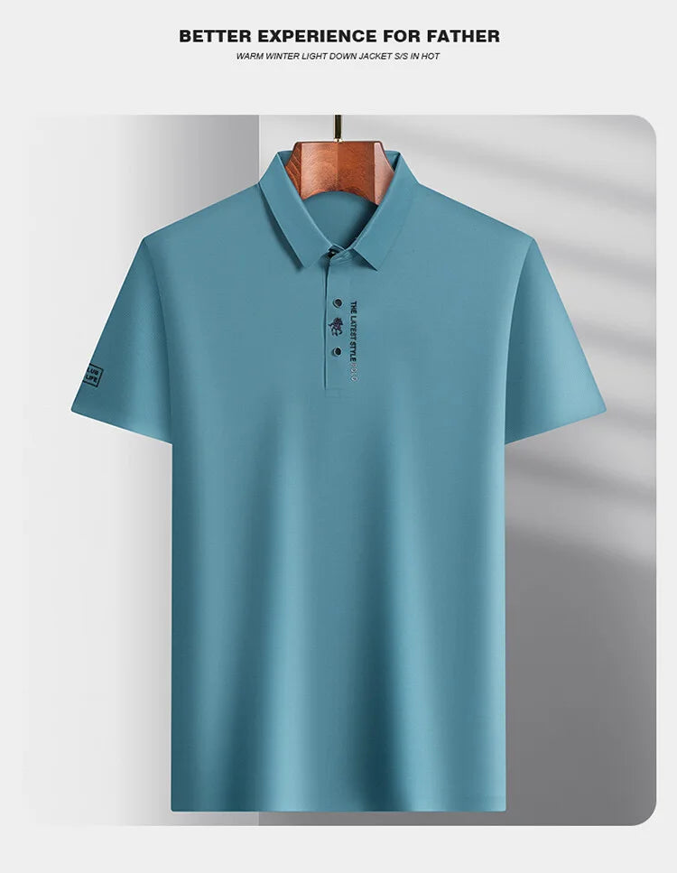 High end brand short sleeve polo shirt men's 2025 summer new trend embossed design casual ice silk breathable lapel Paul T-shirt