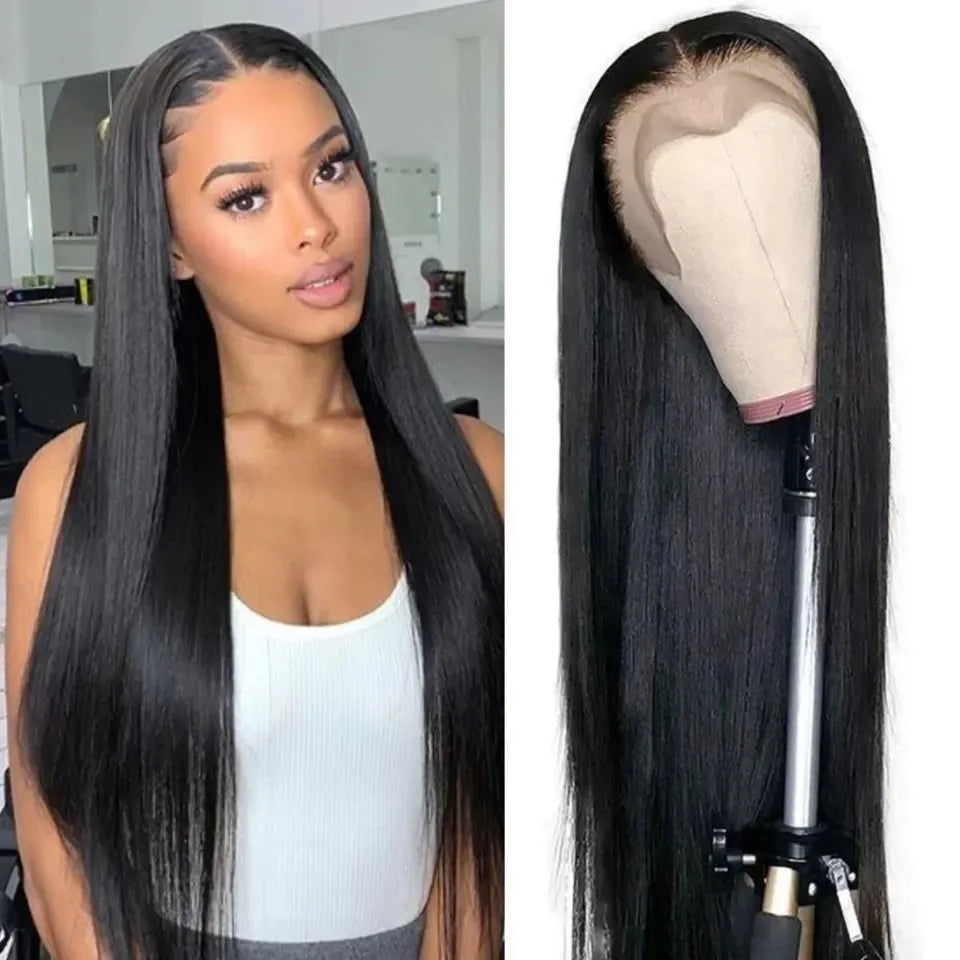 Silky Straight 13X4 Lace Frontal Synthetic Wig For Women Natural Hairline Baby Hair Preplucked Bleach Knots Cosplay Daily Party