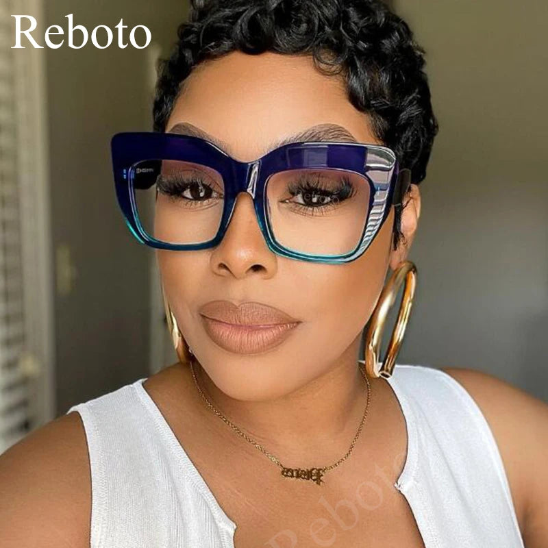 Oversize Women's Glasses Fashion Transparent Square Ladies Eyeglasses Blue Clear Lens Optical Female Eyewear Anti Blue Light