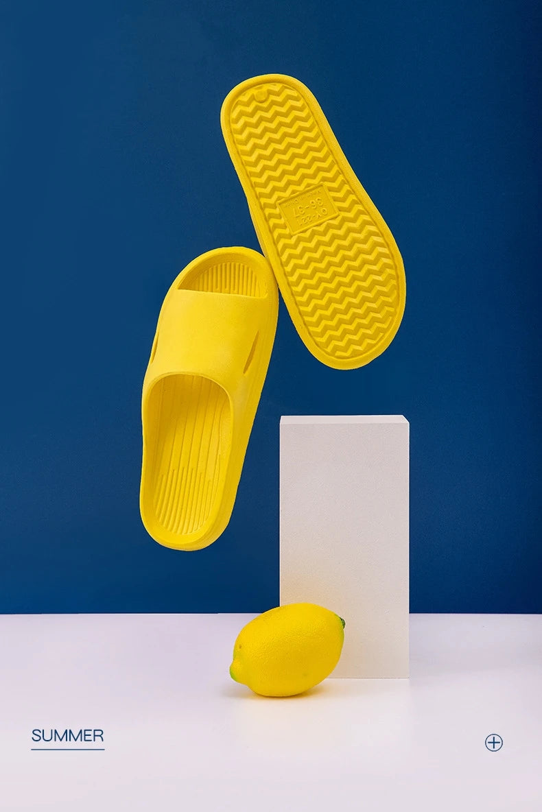 Soft Home Slippers Couples Summer Indoor Non-Slip Bathroom Slippers Solid Sandals Hotel Family Men Women Flip Flops Flat Shoes