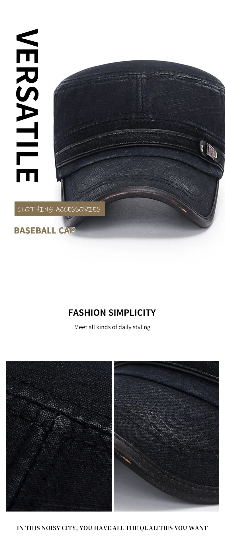 Unisex Baseball Cap Vintage Cadet Top Cap Washed Cotton Fashion Adjustable Flat Top Hat for Men Women