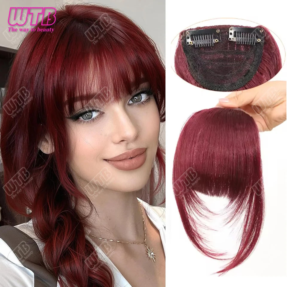 Natural Straight Blunt Bangs Synthetic Natural Brown Black False Fringe Clip In Front Hair With Fringe with Temples Daily Wear