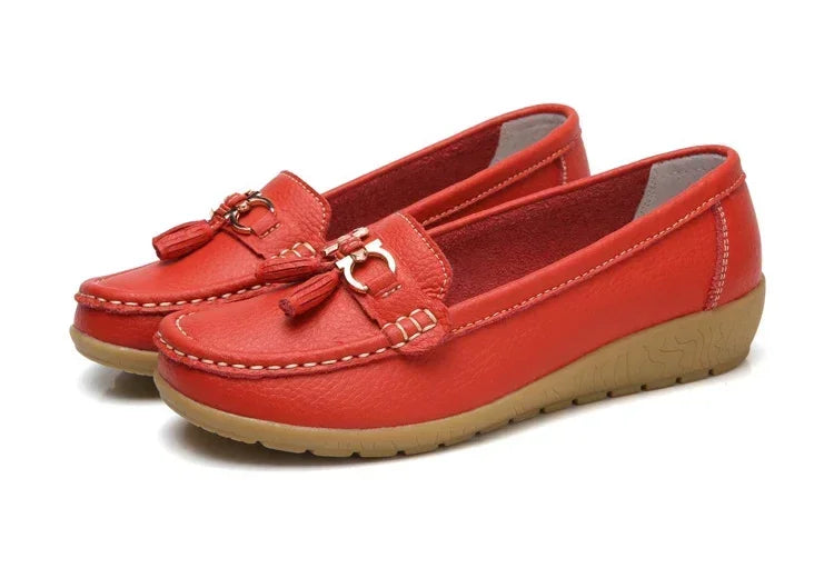 Spring Summer Breathable Casual Loafers For Women Platform Leather Comfort Wedge Moccasins Ladies Vulcanized Sneakers 44