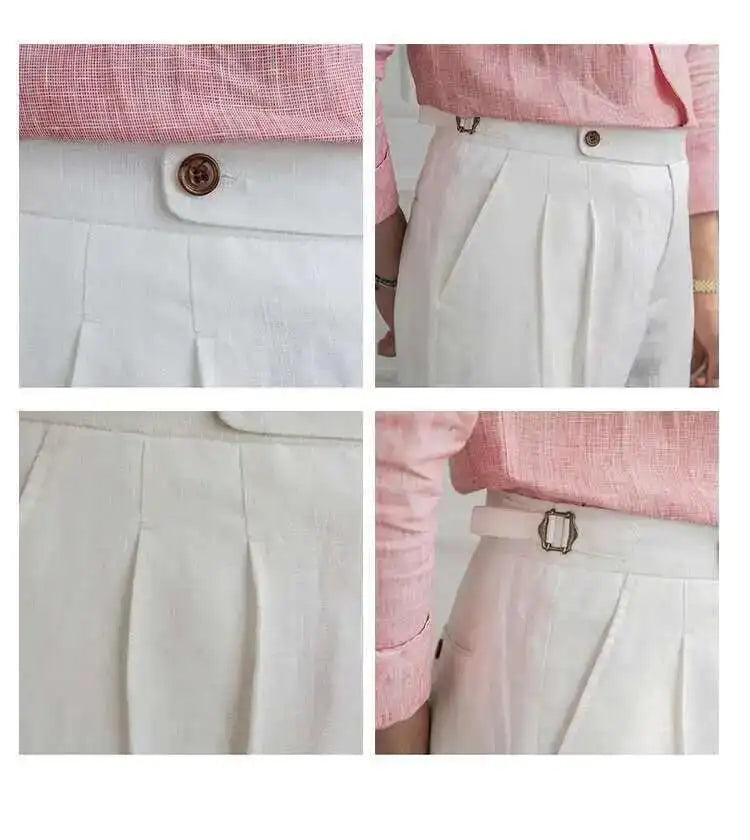 100% Linen Summer Straight Naples Shorts Men Solid Color Business Dress Pants Office Social Casual Slim Fit Shorts
