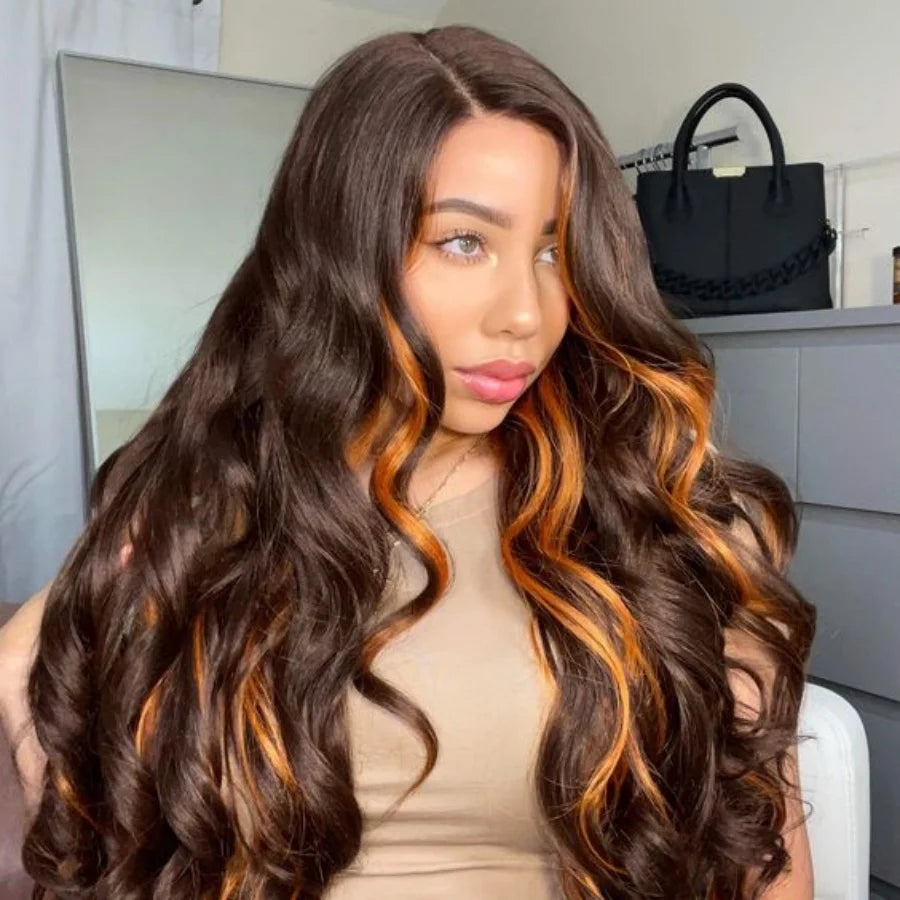 Black With Red Highlight Wig Synthetic Lace Front Wig 13X4 Pre plucked Hairline With BabyHairWomen's Wig with Density Lace Front