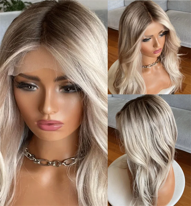 18 Platinum Blonde Dark Root Wavy Synthetic Wig Little Wig Museum Hairloss Alopeica Chemo Wig Cosplay Handmade Wigs Glueless Wig