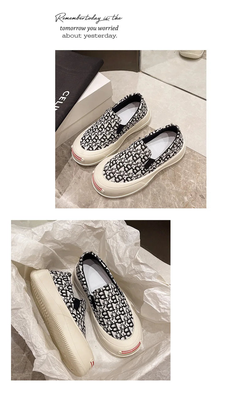 Fashion Designer Women's Platform Sneakers Casual Comfortable Ladies Flat Canvas Shoes Girls Letter Printing Slip-on Loafers