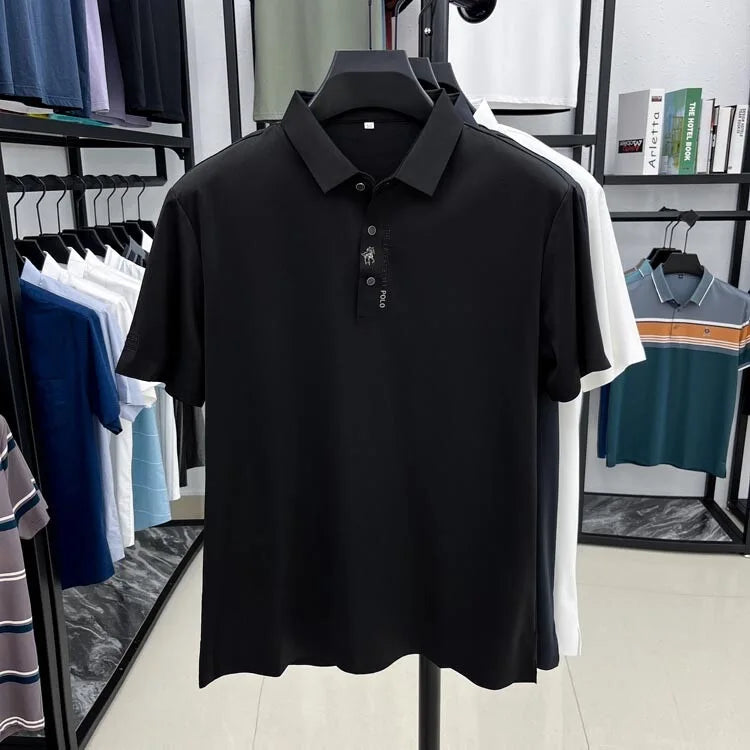 High end brand short sleeve polo shirt men's 2025 summer new trend embossed design casual ice silk breathable lapel Paul T-shirt