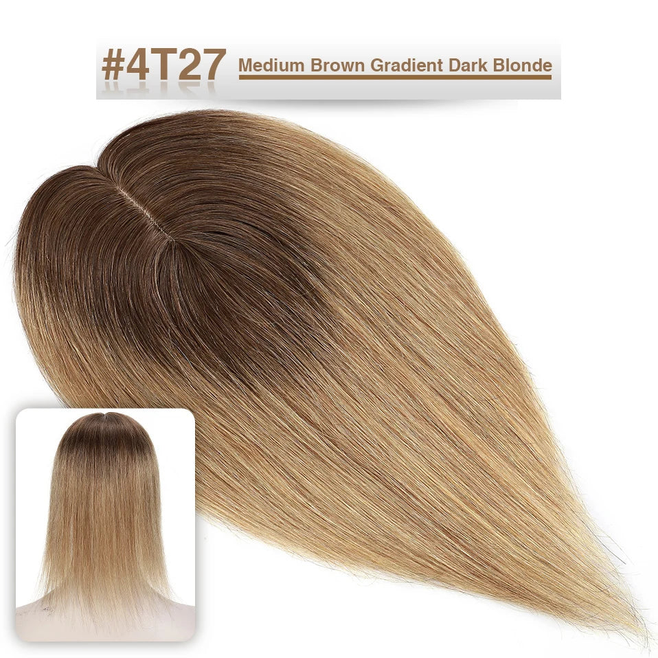 S-noilte 7x13cm Real Hair Toppers Silk Base Natural Hair Wig 100% Human Hair Prosthesis woman Brown Wigs Clip In Hair Extensions