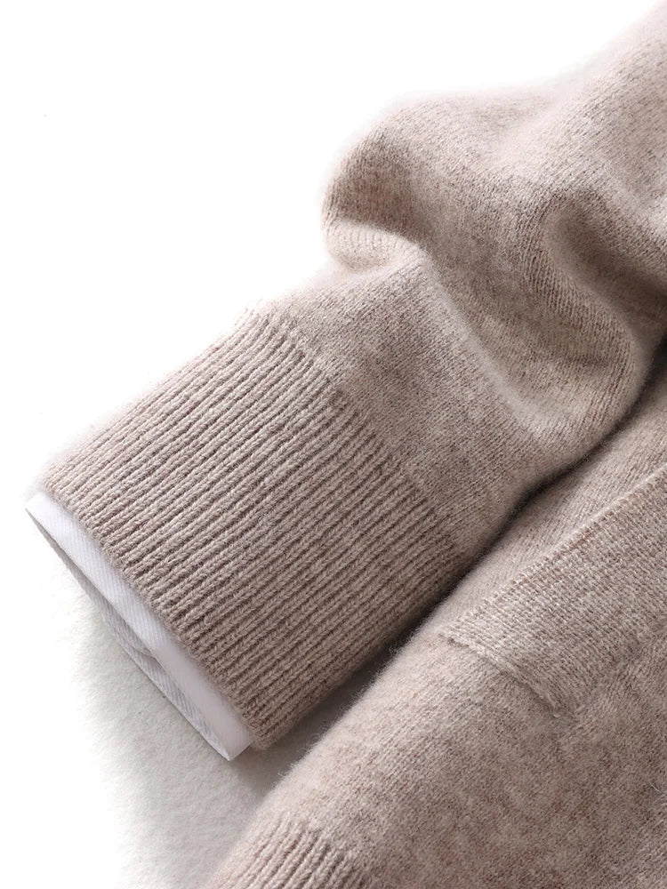New 100% Pure Wool Knitwear Cardigan Sweater Men's Lapel Zipper Thick Jacket Shirt Collar Smart Casual Knitted Long Sleeve Tops