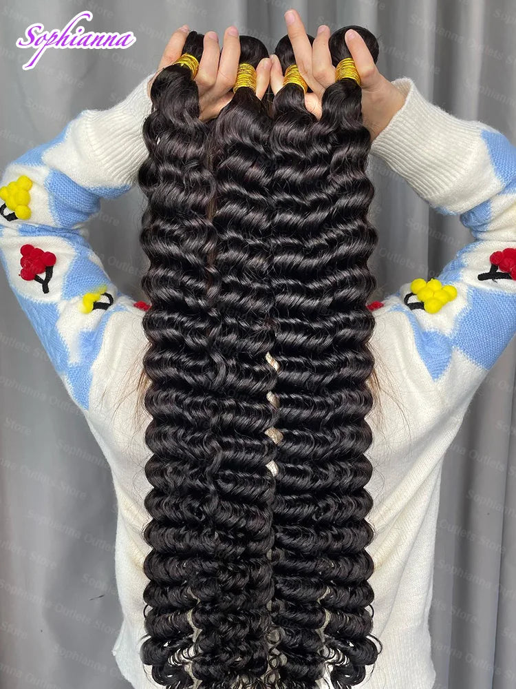 raw kinky curly human hair extensions deals weave bundles 30 36 inch brazilian Natural black water deep wave for woman